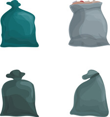 Poster - trash bag icons set cartoon vector. rubbish in plastic pack. recycling concept