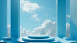 © zubair foods - white podium with blue sky and clouds, minimal product display podium with clouds in the sky, Background 3d blue rendering with podium and minimal cloud blue scene
