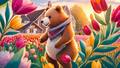 Wall Mural - teddy bear with flowers