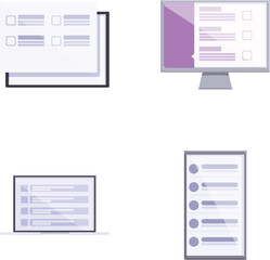 Poster - online education icons set cartoon vector. taking exam or test on device screen. educational technol