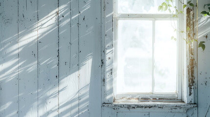 Poster - A wooden window frame of a quaint cottage in the countryside