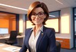 © Hdesigns - Cartoonistic 3d female executive company owner corporate manager in his office with smiling and wear glasses behind transparent background