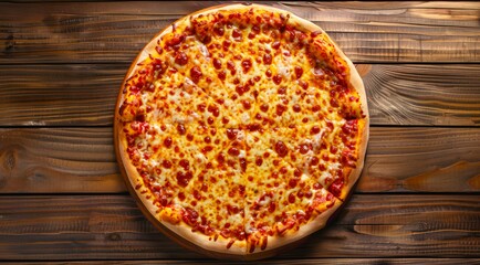 Wall Mural - Cheese pizza on a wooden table, top view.