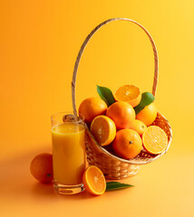 Wall Mural - Orange juice with fresh fruits.