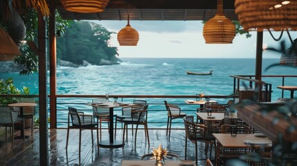 Canvas Print - A restaurant with a view of the ocean