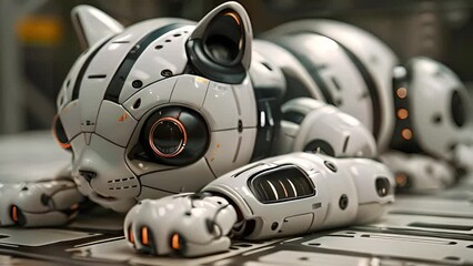 Leinwandbilder - This robot cat is resting on the table. Robot Cat Laying on Table
