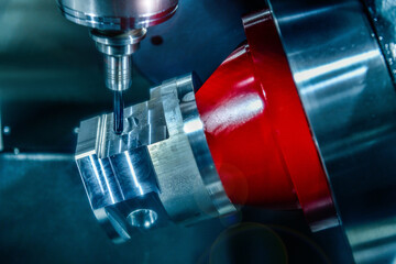 Wall Mural - cnc lathe milling machine cutting the metal part , the hi-technology parts manufacturing