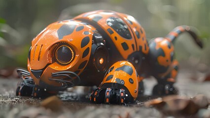 Poster - This Robot designed like a leopard moving through rain. Robot Cat