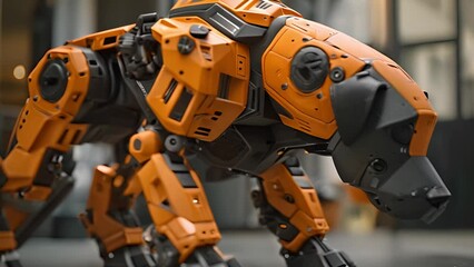 Leinwandbilder - This robot dog stands on a concrete surface in a simple indoor setting.