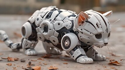 Poster - This robot cat walking on the ground in a straight line. Robot Cat Walking on Ground