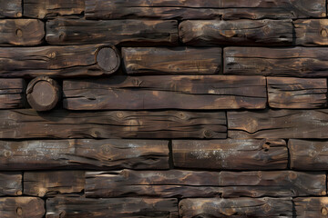 Wall Mural - seamless natural wood log cabin wall background texture rustic old grunge brown redwood timber logs tileable repeat surface pattern a high resolution construction backdrop 3d rendering AI