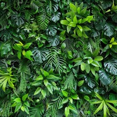 Wall Mural - A background of juicy leaves. Dark green foliage, abstract background, natural texture. A place for the text.