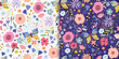 © lilett - Summer floral seamless patterns set with colorful flowers, butterflies and plants, seasonal vegetation, decorative wallpapers, elegant backgrounds