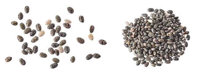 Wall Mural - Chia seeds isolated on white background with full depth of field. Top view. Flat lay.