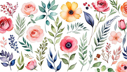 Wall Mural - set floral loose backgrounds watercolor modern background flower art ink water nature colours flow beauty liquid illustration design painting motion light paint wave pattern botanical paper texture
