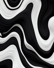 Poster - Abstract black and white wavy pattern creating a mesmerizing optical illusion, perfect for modern art and design backgrounds.
