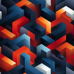 Poster - Colorful abstract geometric pattern with interlocking shapes, featuring vibrant red, orange, and blue hues creating a dynamic visual effect.