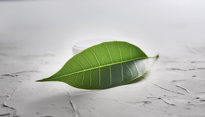 Wall Mural - a green leaf on a concrete surface with a white background generative ai