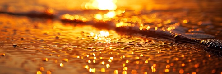 Wall Mural - Close-up of water surface shimmering under golden sunlight.