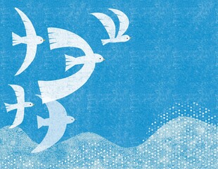 flying seagulls on a blue background design