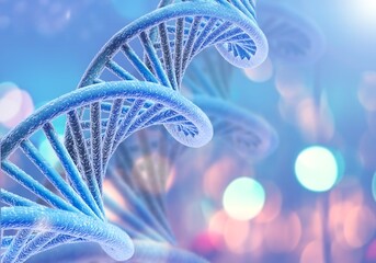 Wall Mural - spiral dna double helix structure on blue background.