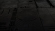 © RocknRoller Studios - Black, Tech Background with Futuristic 3D Panels. Dark, Sci-Fi style. 3D Render.