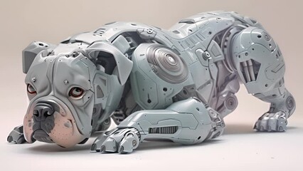 Leinwandbilder - This robot dog lies down on a clean white surface. Robotic bulldog Laying on White Surface