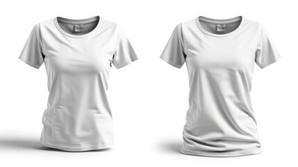 Wall Mural -  a fashionable women's t-shirt on a light background.White women's t-shirt with a clasp,white t-shirt move effect isolated on white background,T-shirt design template. 3D Rendering.