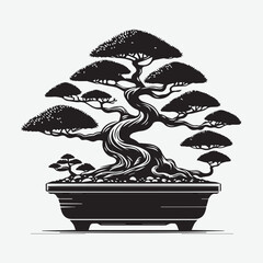 Wall Mural - Bonsai Tree vector illustration silhouette on White Background in summer nature