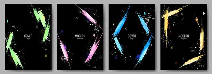 Poster - Hand drawn abstract frames. Collection of empty borders with space for text. Brush strokes, ink splashes. Vector grunge overlay. Design of brochure, cover, flyer, gift card, postcard.