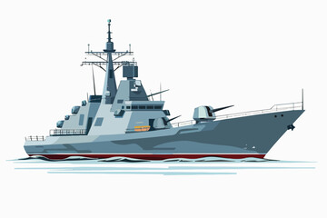 Wall Mural - Illustration of a warship on a white background. Warfare. Navy.