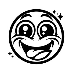 A crazy and funny smiley face in black and white, perfect for emotional expression illustrations, cartoons, humorous designs, and versatile creative projects