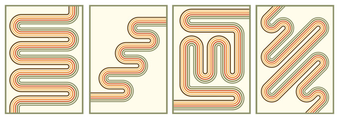Poster - retro vintage 70s style stripes background poster lines. shapes vector design graphic 1970s retro ba
