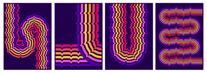 Poster - retrofuturism poster design in trend retro line style and neon colors on black dark background. mode