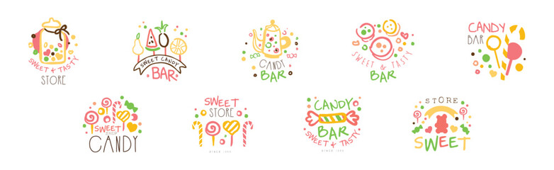 Poster - Candy Shop Logo and Label Design Vector Set
