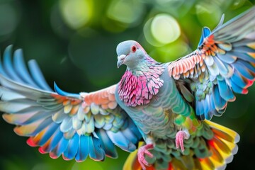 Sticker - A colorful bird with pink, blue, and yellow feathers is flying through the air