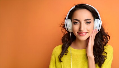 Smiling young woman listening to music