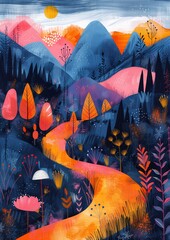 Wall Mural - Joyful and playful illustration artwork