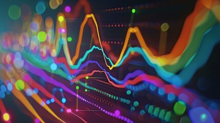 Leinwandbilder - Close-up of a financial chart on a computer screen with colorful lines and data points.
