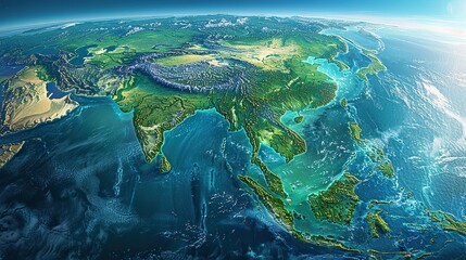 Wall Mural - physical map of south east asia with high resolution details flattened satellite view of planet earth its geography.stock image