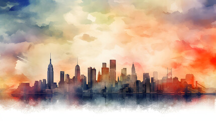 Wall Mural - Urban Skyline Watercolor