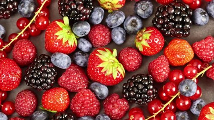 Wall Mural - fresh ripe summer berries strawberries, blackberries, blueberries