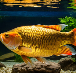 Wall Mural - Golden fish in aquarium