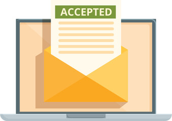 Poster - Flat design illustration of a laptop displaying an accepted message in an envelope on the screen