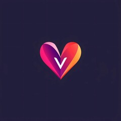 Wall Mural - Colorful heart with letter V on a dark background. Vector illustration.