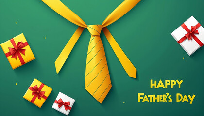 Happy Father's Day Holiday card, poster or banner template with tie on isolated background. Greetings and presents for Father's Day. Flat vector illustration, isolated objects generative ai