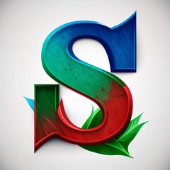 3D Letter in the style of red and blue with green leaves