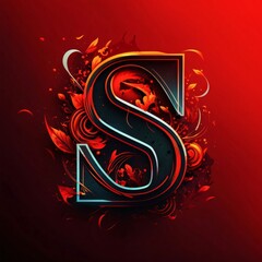 Letter S in floral style on a red background. Vector illustration.