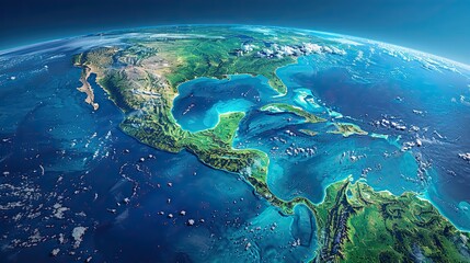 physical map of central america and caribbean flattened satellite view of planet earth and its topography elements of this image furnished .illustration stock image