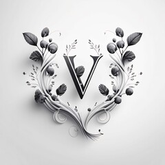 Poster - V letter with leaves and berries on white background. 3D rendering